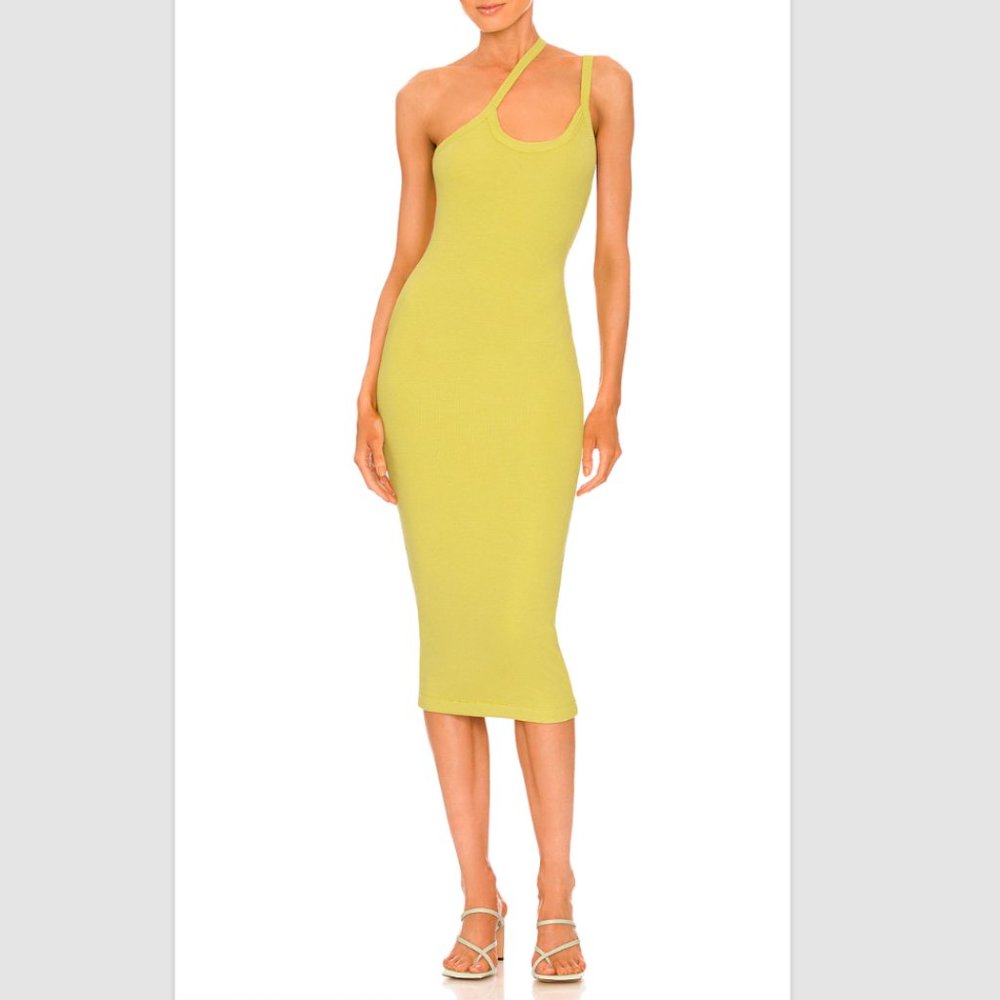 ALIX NYC Kiwi Green Ribbed Midi Dress NWT Sz L Side Slit Bodycon Minimalist